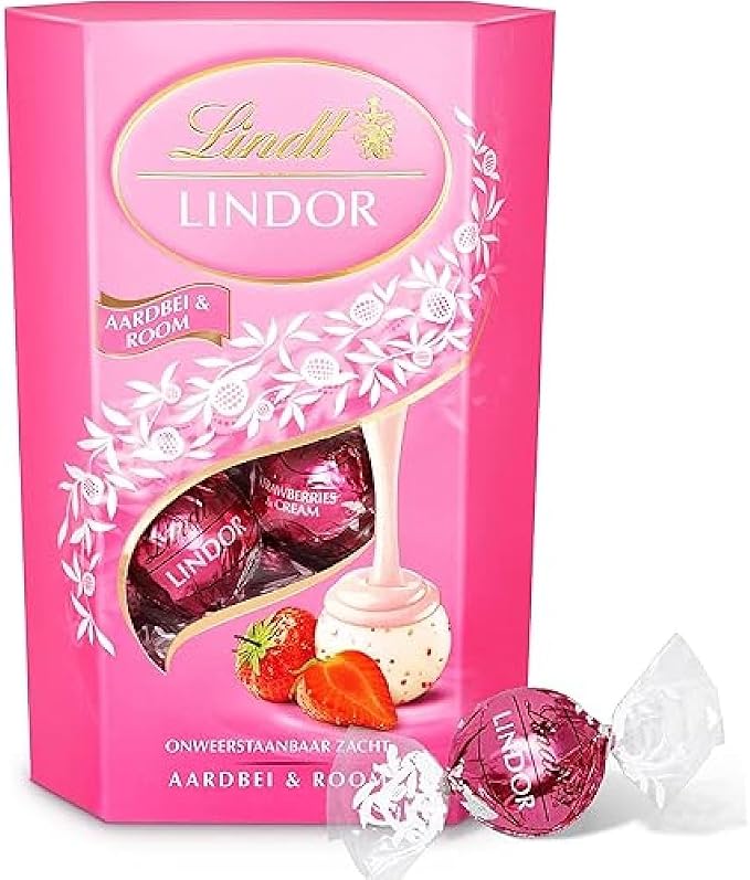 Lindt LINDOR Strawberry & Cream white chocolate chocolates - 200g - 16 chocolate balls - Chocolate Gift