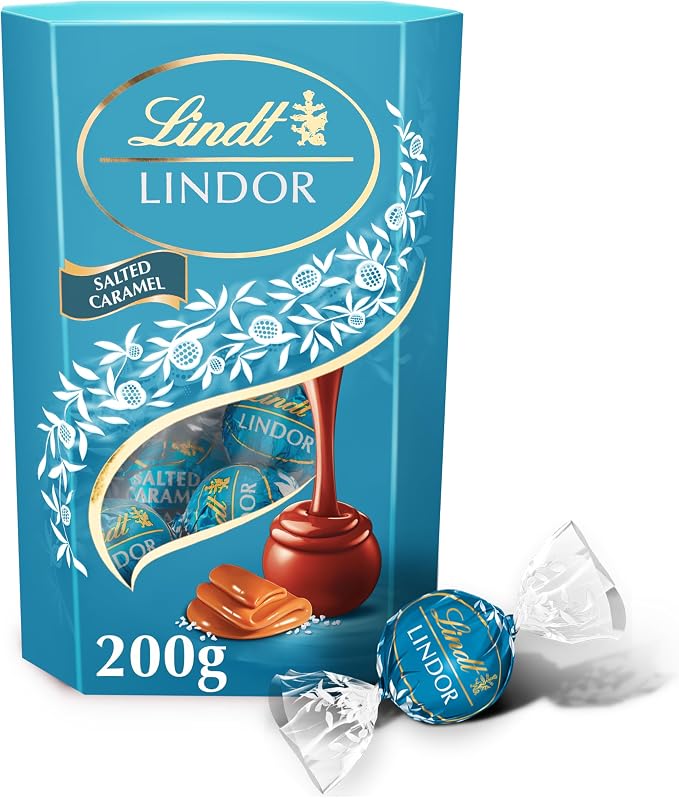 Lindt LINDOR Caramel Sea salt milk chocolate chocolates 200g | 16 soft melting chocolate chocolates