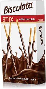 Biscolata Stix Biscuit Snacks Coated with Premium Milk Chocolate - Smooth Chocolate Cream Covered Pretzel Sticks, Chocolate Dipped Indulgent Snack